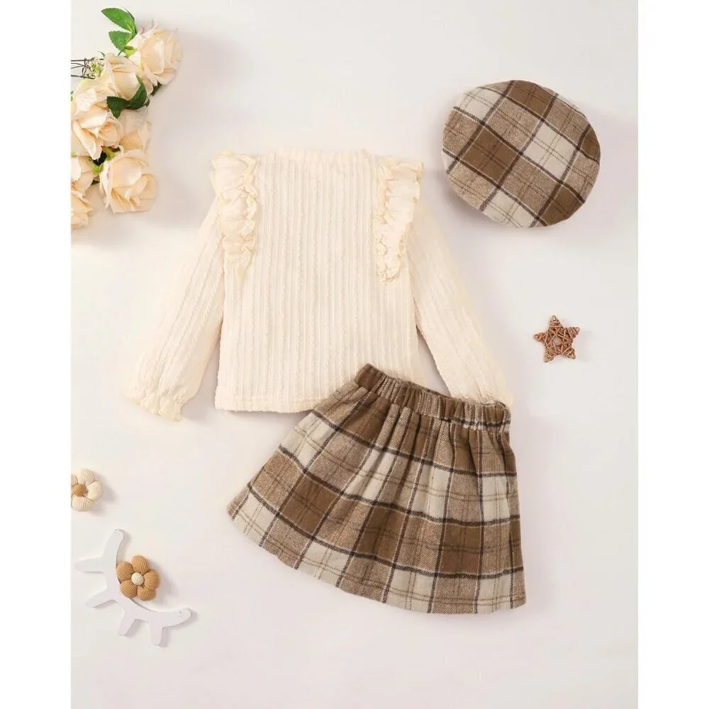 Toddler Girl Clothes Outfit Shirt Top Plaid Mini Skirt Outfits Set Little Girl D